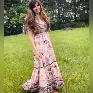 Omika Anthropologie Purple Floral Maxi Dress Size Small